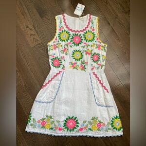 Roller Rabbit Linen Wildflower Kiki Floral Embroidered Mini Dress NWT Size Small